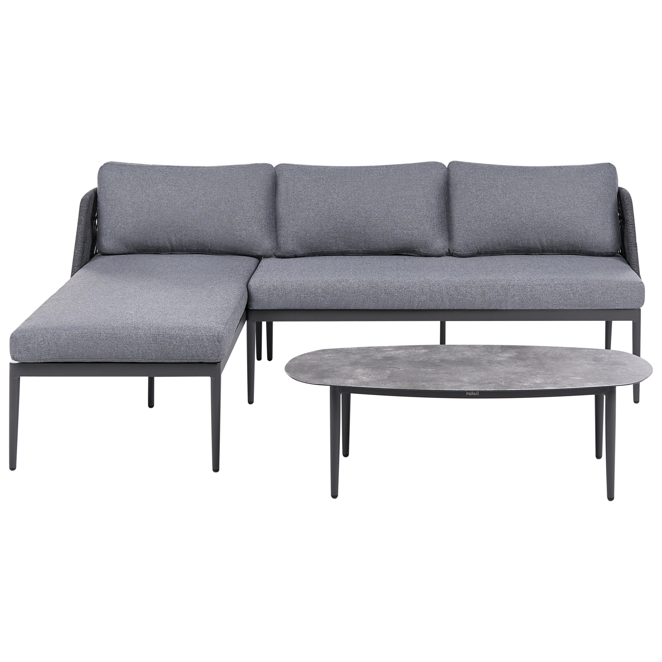 GARTEN-ECKSOFA mit Tisch 3-Sitzer Metall rechtsseitig Grau Leffe - Dunkelgrau/Grau, Metall - Beliani
