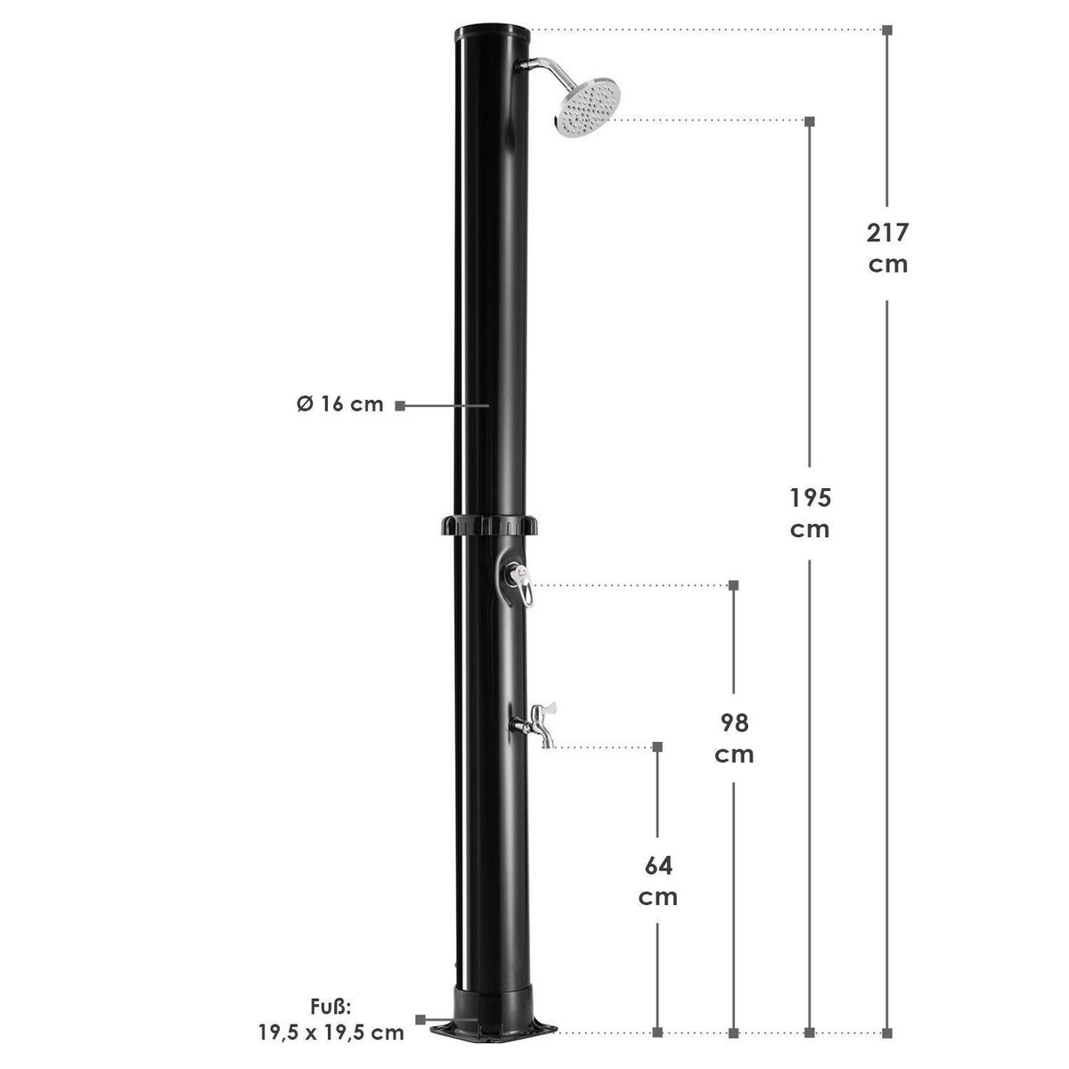 SOLARDUSCHE Victoria 35 Liter - Schwarz, Kunststoff (19.5/217/217cm) - Juskys