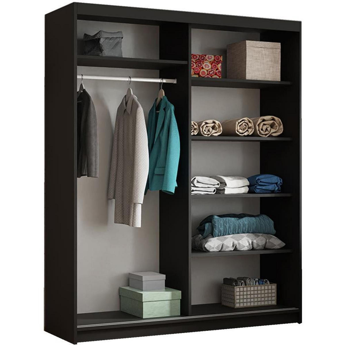 SCHWEBETÜRENSCHRANK Hela 100/205/60 2-türig schwarz mit Spiegel - Schwarz, Holzwerkstoff (100/205/60cm) - Beautysofa