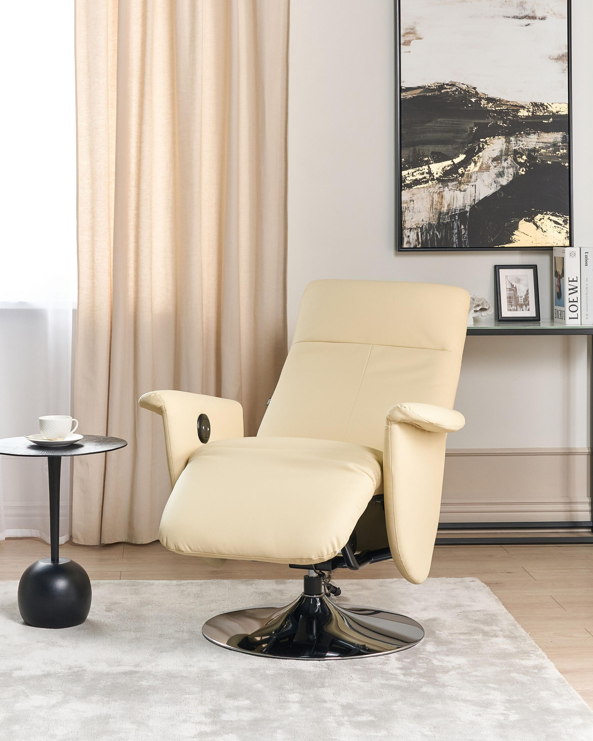 RELAXSESSEL Kunstleder Creme elektrisch verstellbar Prime - Beige, Kunststoff (82/113/80cm) - Beliani