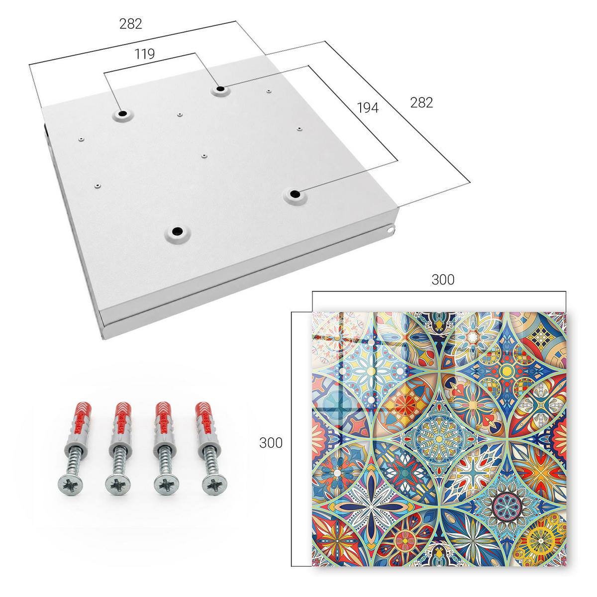 SCHLÜSSELBOX Weiß 30x30 cm – Türöffnung nach rechts - Farbenfrohes Mosaik - Blau, Metall (30/30/5cm) - TULUP