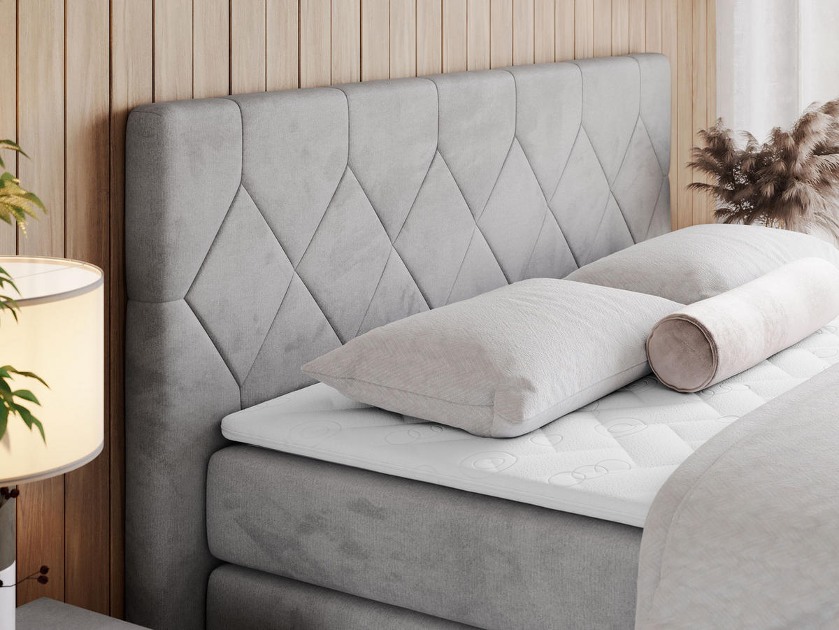 BOXSPRINGBETT KING EIGAR 140/200 Hellgrau Velvet - H3 - Hellgrau, Holz/Textil (140/200cm) - MKS