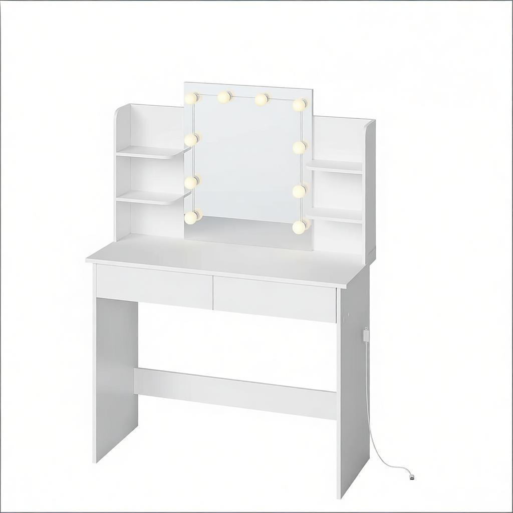 SCHMINKTISCH mit LED-Spiegel und viel Stauraum, weiß, 90×40× - Weiß, Kunststoff (40/135/90cm) - Vallsero