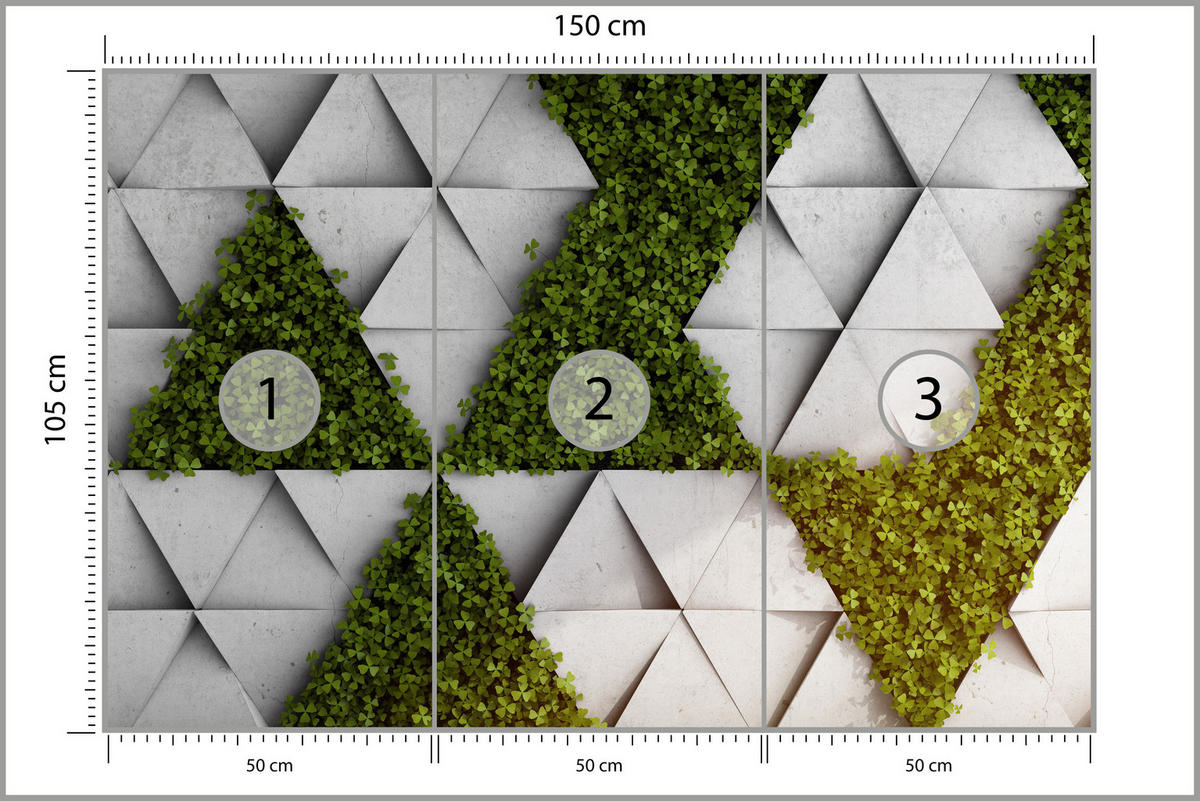 FOTOTAPETA Pre Obývaciu Izbu Ďatelina Betón Trojuholníky Abstrakcia Moderná 150 x 105 cm - sivá/zelená, papier (150/105cm) - Muralo