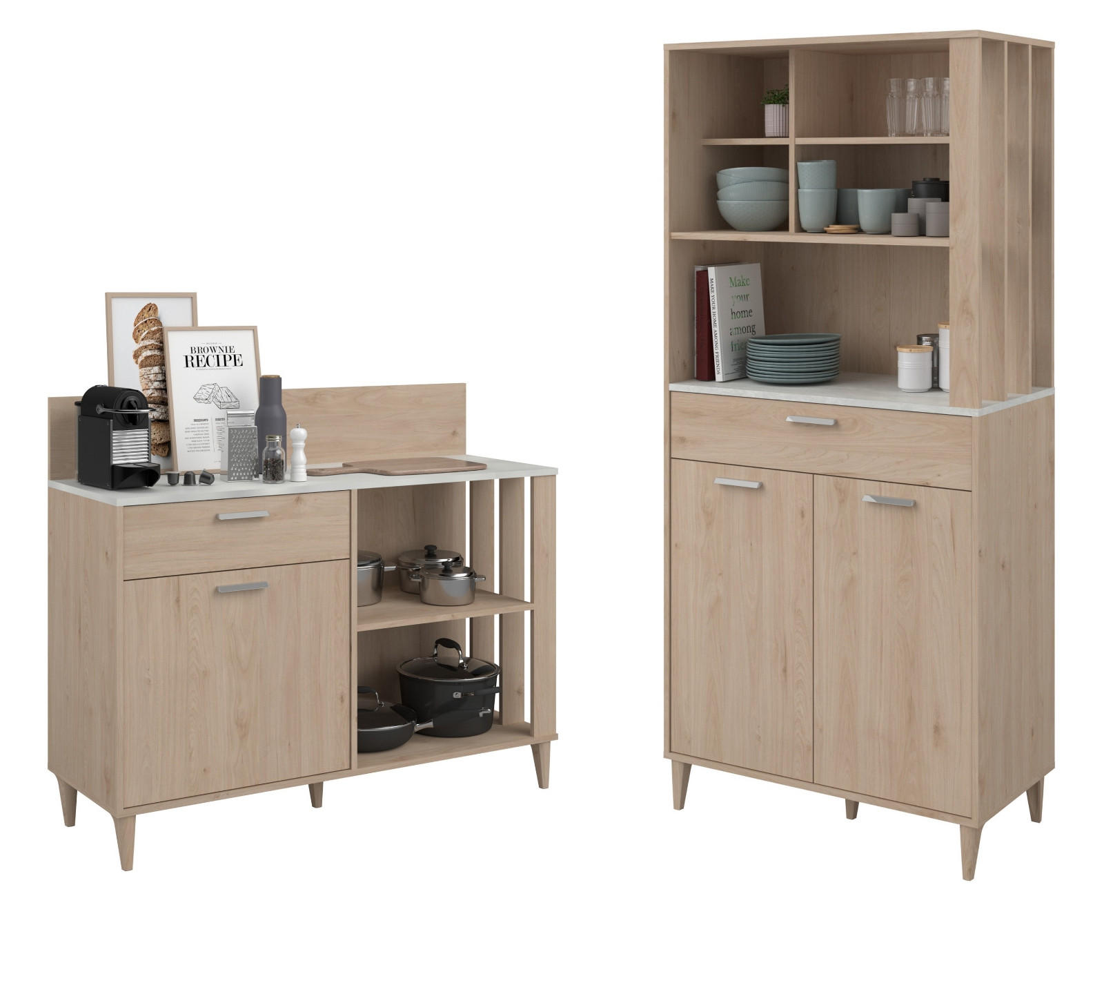 BUFFET Eiche, grau Set 2-tlg. Buffetschrank und Anrichte - Eichefarben/Grau, Holzwerkstoff (120/185/41cm) - Parisot Meuble