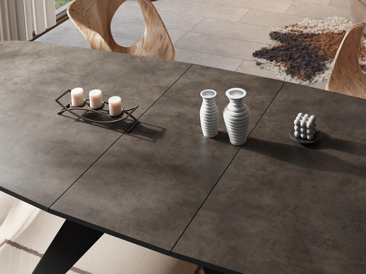 ESSTISCH Foster rechteckig ausziehbar, Dunkelgrauer Chicago Beton 180-218/90/76 cm - Dunkelgrau/Schwarz, Holzwerkstoff/Metall (180/90/76cm) - WFL GROUP