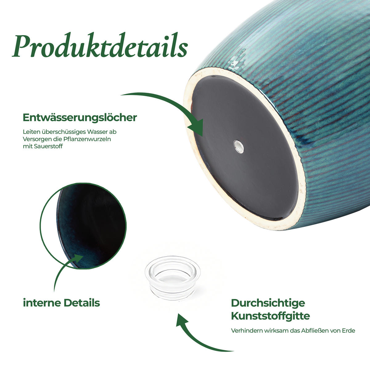 BLAUER Keramik-Blumentopf, Durchmesser 38 cm, Höhe 34 cm - Blau, Keramik (35cm) - Hometopia