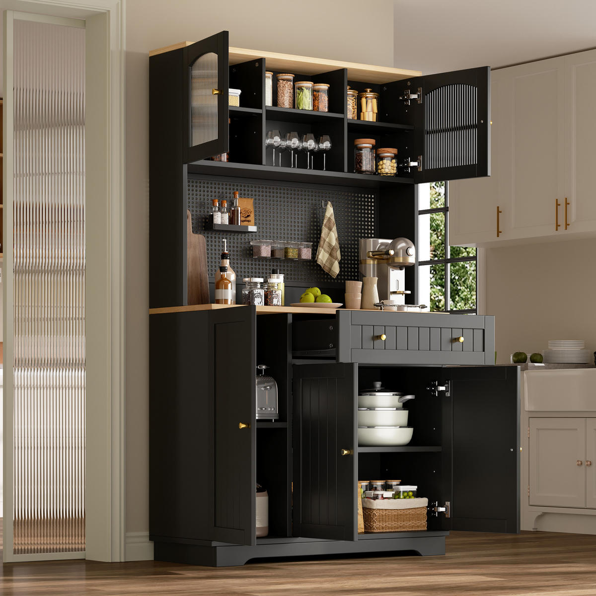 VITRINE 103.5x40x180cm Schwarz mit verstellbaren Böden - Schwarz, Holzwerkstoff (103.5/180/40cm) - FLIEKS