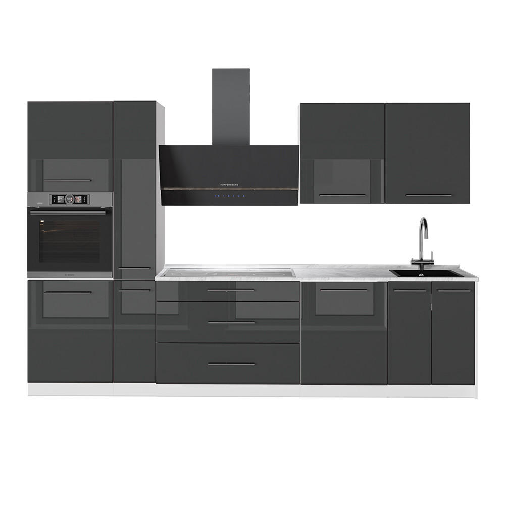 KUCHYŇSKÝ KOUT Fame-Line, Antracitový vysoký lesk/Bílá, 310 cm, PD Mramor - bílá/vysoce lesklá černá, kompozitní dřevo (310/206.8/60cm) - Vicco