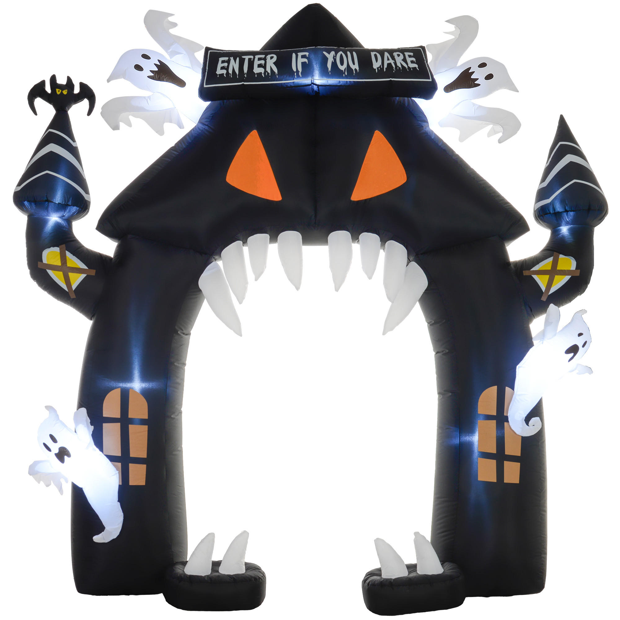 HALLOWEEN nafukovací oblouk, 300 cm Velká halloweenská dekorace s LED osvětlením - černá, plast (76/300/300cm) - Outsunny