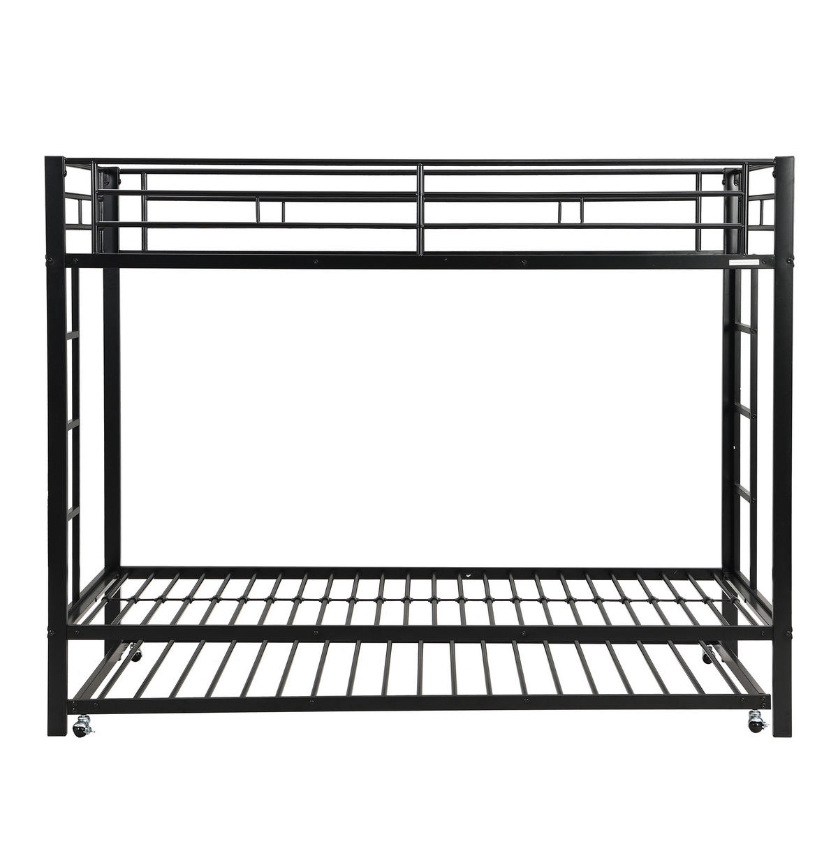 ETAGENBETT 90/200 cm aus Metall mit Ausziehbett und hohem Sicherheitsgeländer - Schwarz, Metall (90/200cm) - Flora Grace