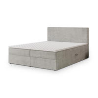 BOXBETT NIRA 180x200 cm mit Matratze und Topper - Hellgrau - Hellgrau, Holz (180/200cm) - MASSENO
