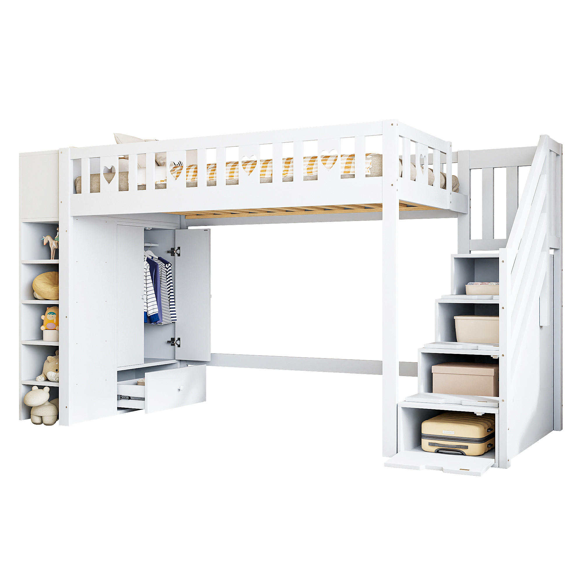 HOCHBETT aus Kiefernholz & MDF 90x200 cm in Weiß mit Stauraumleiter - Weiß, Holzwerkstoff (90/200cm) - Modfu