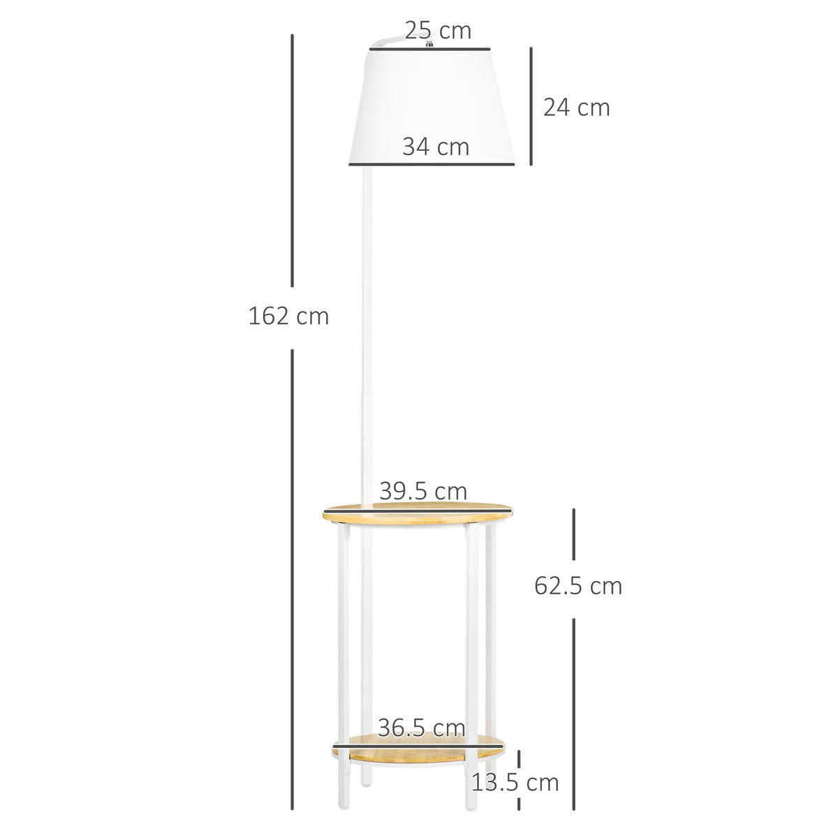 STEHLEUCHTE 162 cm 40 W Weiß mit 2 Ablagen und Leinen Lampenschirm - Weiß, Metall (43/39.5/162cm) - Oxeza