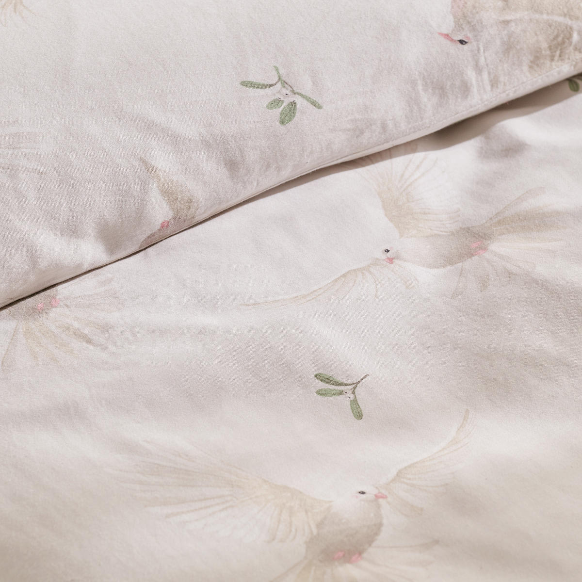 BETTWÄSCHE Satin DOVITE, 160x200 cm, Ecru, Winter Weihnachten Bettbezug, Weihnachtsdeko, Christmas, Weihnachtsmotiv - Ecru, Textil (160/200cm) - home&you