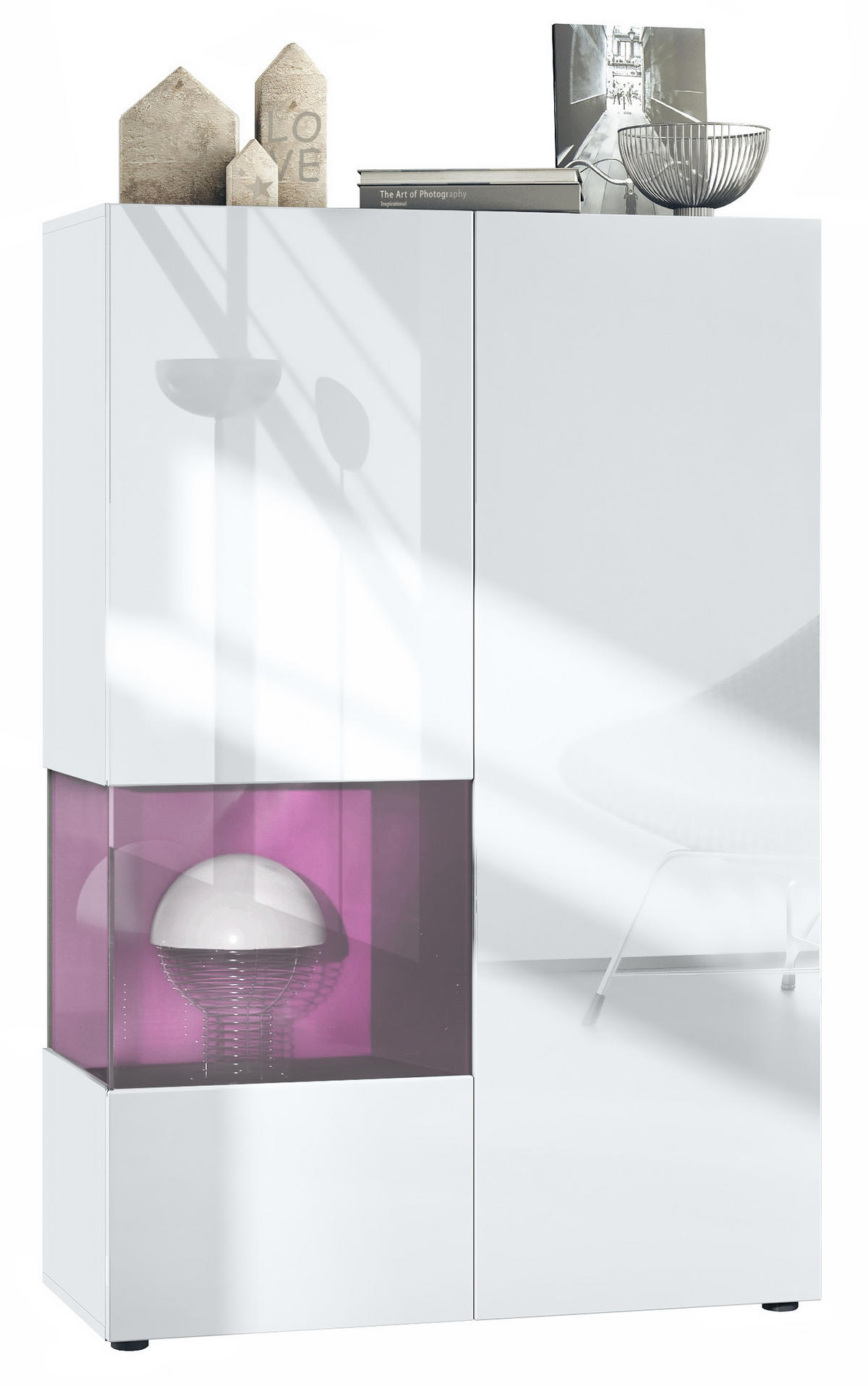 VITRINE Morena Einsatz in Brombeer Hochglanz - Brombeere, Holzwerkstoff (91.5/136.5/37cm) - Vladon