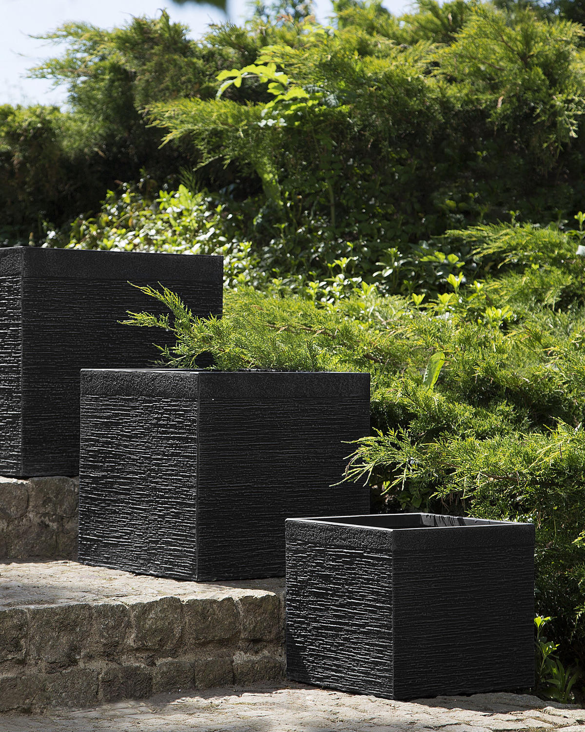 BLUMENTOPF Schwarz Paros - Schwarz, Naturmaterialen (38cm) - Beliani