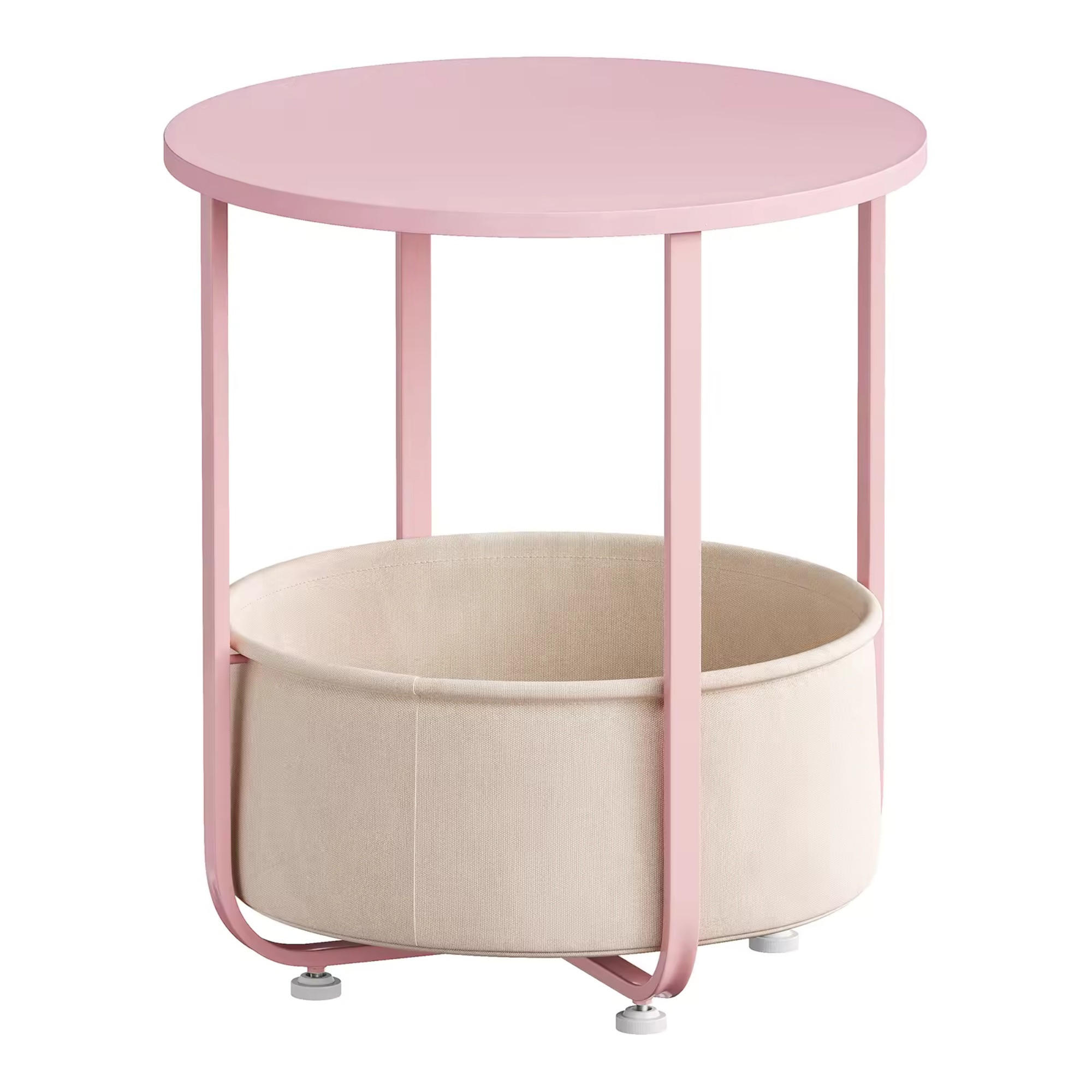 BEISTELLTISCH 45/45/50 cm mit Stoffkorb, Metallgestell und verstellbaren Füßen, Pink - Pink, Holzwerkstoff (45/45/50cm) - Redom