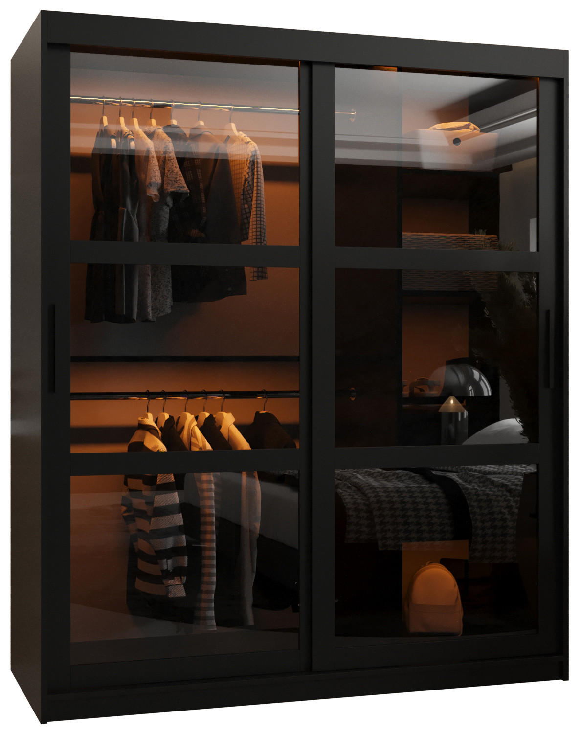 SCHWEBETÜRENSCHRANK 200/150/62 2-türig - Schwarz, Holz/Kunststoff (150/200/62cm) - Abiks Möbel