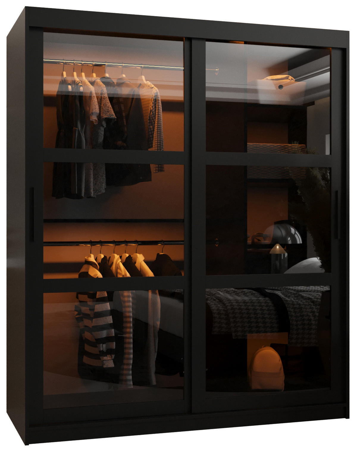 SCHWEBETÜRENSCHRANK 200/150/62 2-türig - Schwarz, Holz/Kunststoff (150/200/62cm) - Abiks Möbel