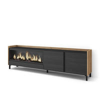 LOWBOARD, Schwarz und Eiche, 212/35/61cm, Kamin mit Feuereffekt XXL - Schwarz, Holzwerkstoff (212/61/35cm) - Skraut Home