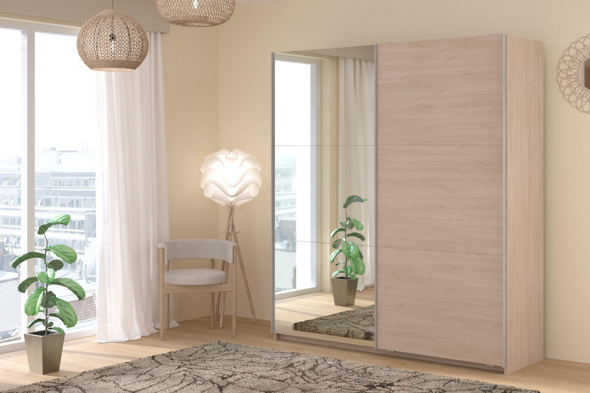 KLEIDERSCHRANK Swing 8 in Eiche Jackson von Parisot – Schwebetürenschrank 2 türig ohne Schubkasteneinsatz - Braun, Holzwerkstoff (80/200/120cm)