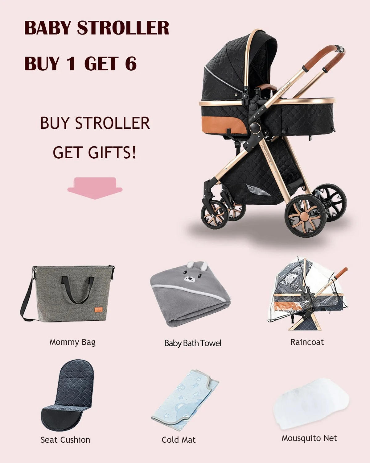 KINDERWAGENSET 3-in-1 mit Autositz, höhenverstellbarer Rückenlehne, wendbarem Sitz, Federung, Verdeck mit UV-Schutz für Babys, hellgrau - Hellgrau, Metall (80/60cm) - Kaket