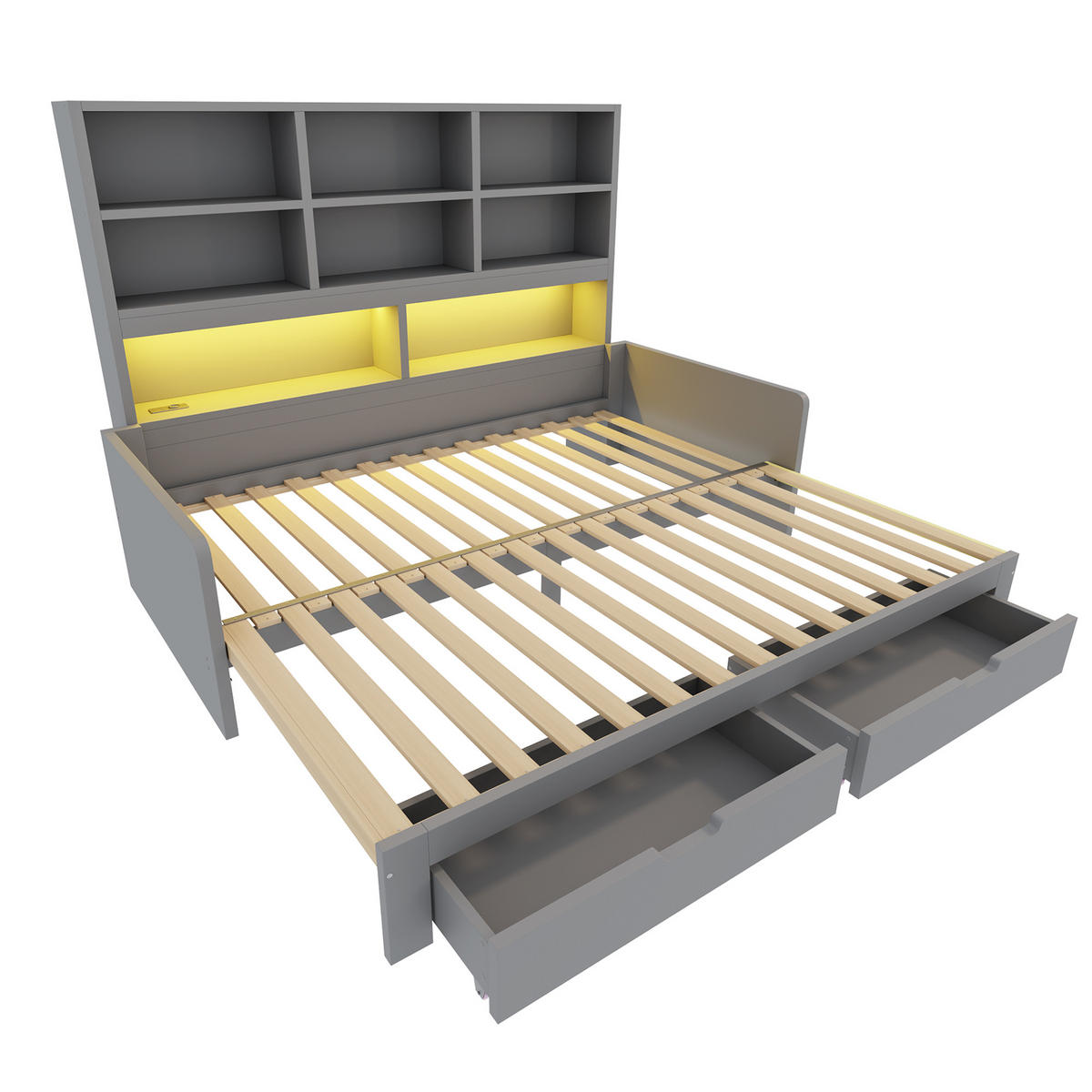 AUSZIEHBETT 90/180/200 cm mit Stauraum und LED, DE-41639, in Grau - Grau, Holzwerkstoff (90/200cm) - ComfortXL
