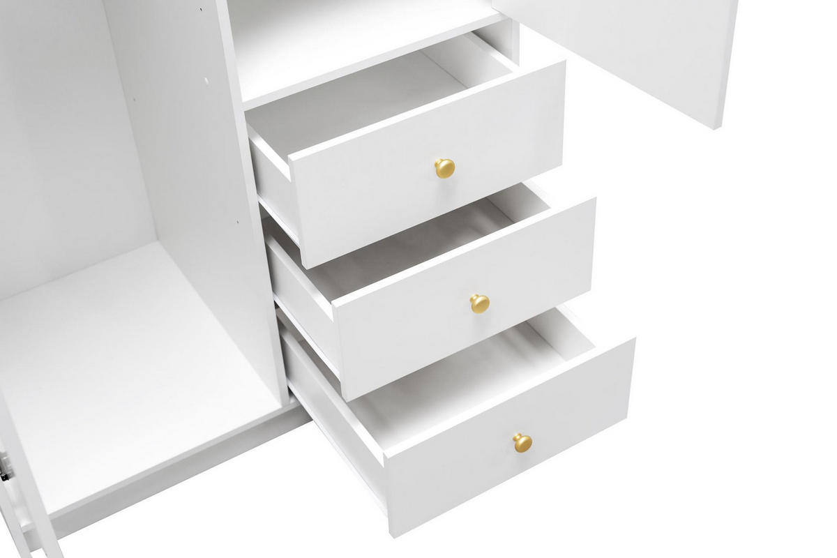 KLEIDERSCHRANK Rainbow Weiß, zweitüriger Drehtürenschränk mit Spiegel und Schubladen - Weiß, Holzwerkstoff (100/200/58cm) - Bettso