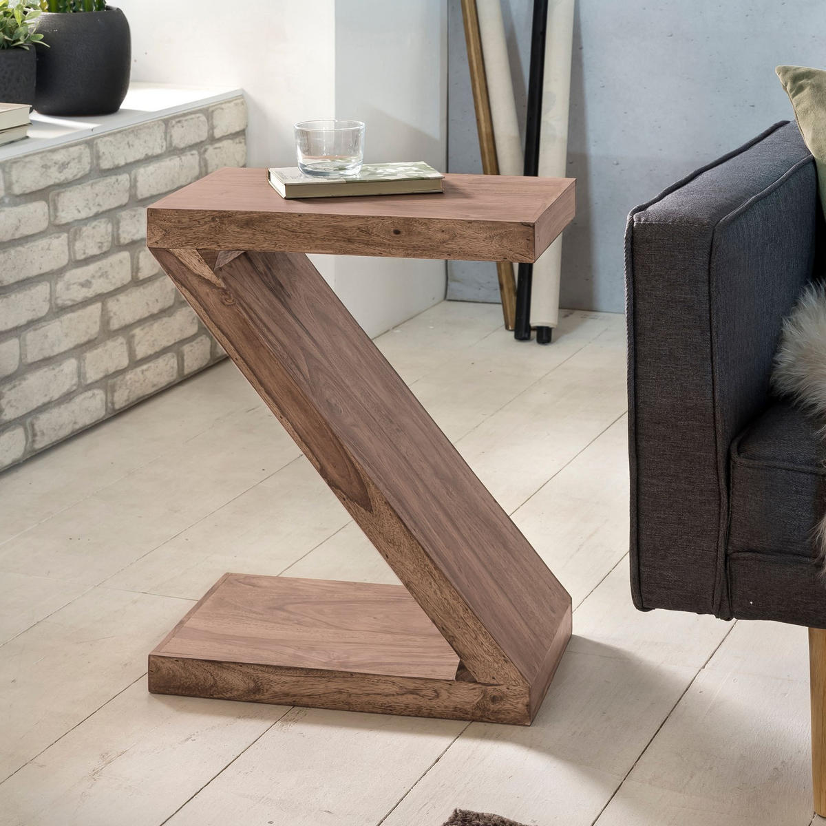 BEISTELLTISCH Massivholz Z-Form Handgefertigt, Beige 44x30x59 cm - Beige, Holz (30/44/59cm) - KADIMA DESIGN