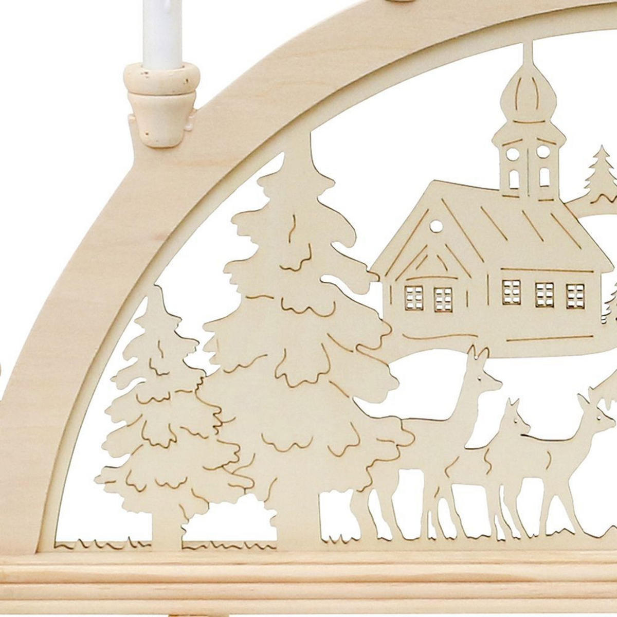 SCHWIBBOGEN Waldkirche und Rehe 7-flammig - Multicolor, Holz (0.1/1/0.1cm) - Dekoteam24