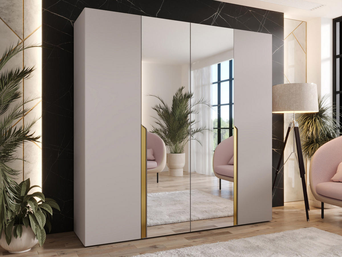 DREHTÜRENSCHRANK Mila II 200 - Kaschmir/Goldfarben, Holzwerkstoff/Kunststoff (200/202/52cm) - MIRJAN24