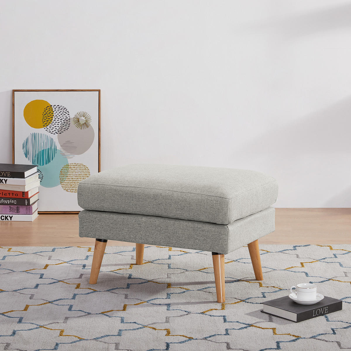 POLSTERHOCKER - Hellgrau, Birkenholz/Textil (72/47/49cm) - home24