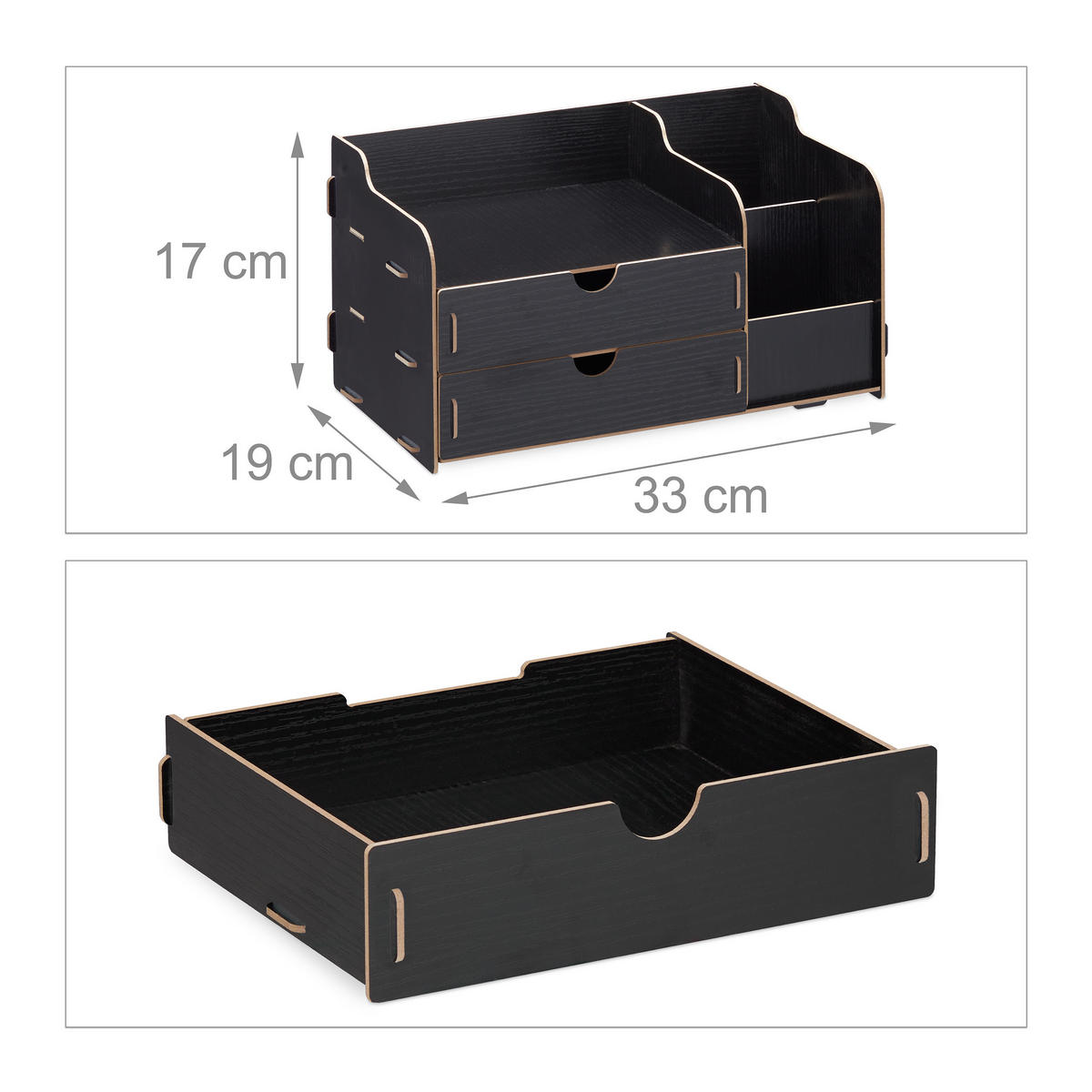 SCHREIBTISCH-ORGANIZER - Schwarz, Holzwerkstoff (19/33/17cm) - Relaxdays