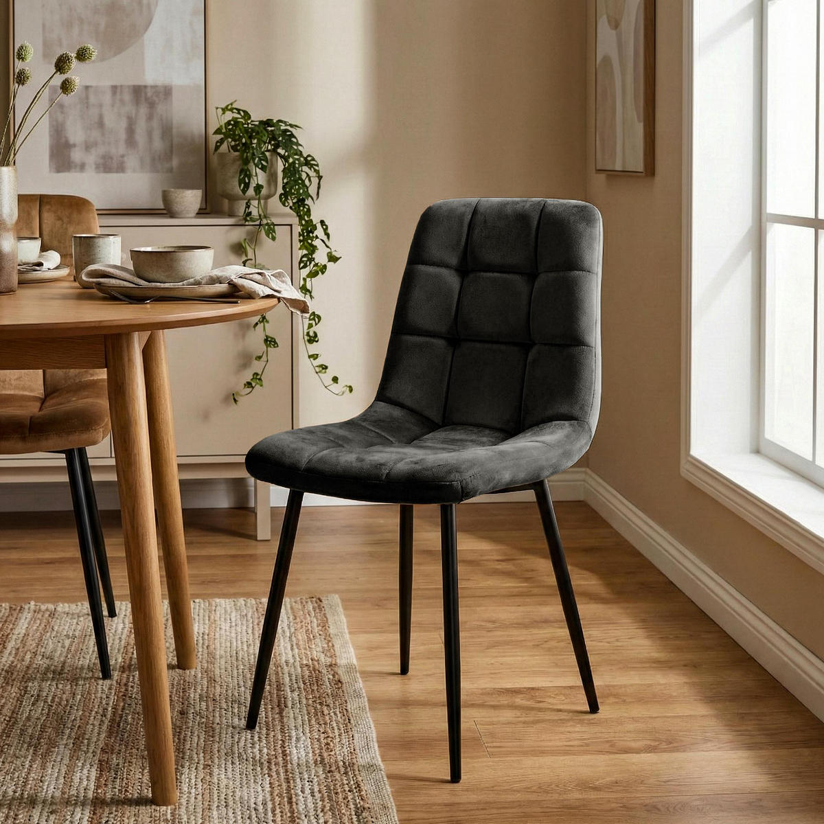 STUHL Samt Dunkelgrau - Dunkelgrau/Schwarz, Textil/Metall (45/84/55cm) - CLP