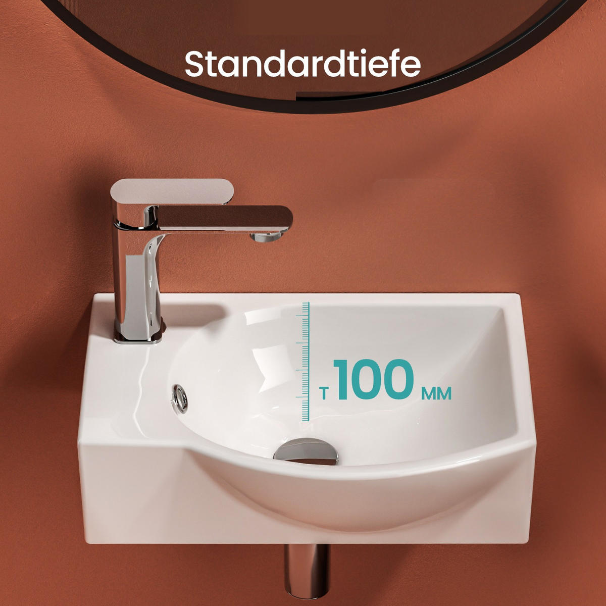 WASCHBECKEN Keramik Mit Hahnloch rechts Strahlend Weiß 40,5 / 28 / 14 cm - Weiß, Keramik (28/14/40.5cm) - EMKE