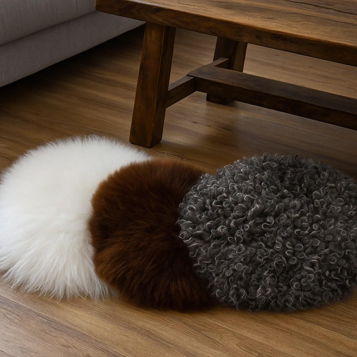 SITZKISSEN Schaffell rund 40 cm Weiß Braun Grau - Braun, Fell (40/40cm) - Provellus