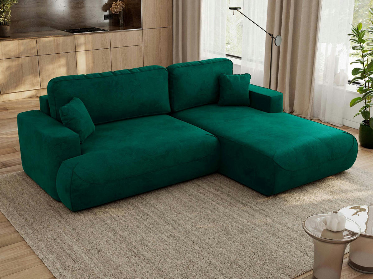 ECKSOFA OVO L Dunkelgrün Velvet - Rechts Seite - Dunkelgrün/Dunkelgrau, Kunststoff/Textil (195/271cm) - MKS