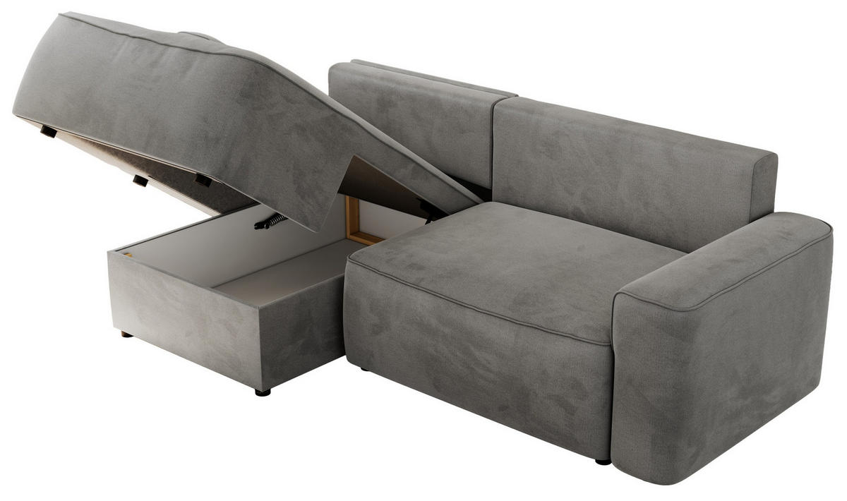 ECKSOFA BELLUNO L Hellgrau Velvet - Links - Hellgrau/Schwarz, Textil (144/233cm) - MKS