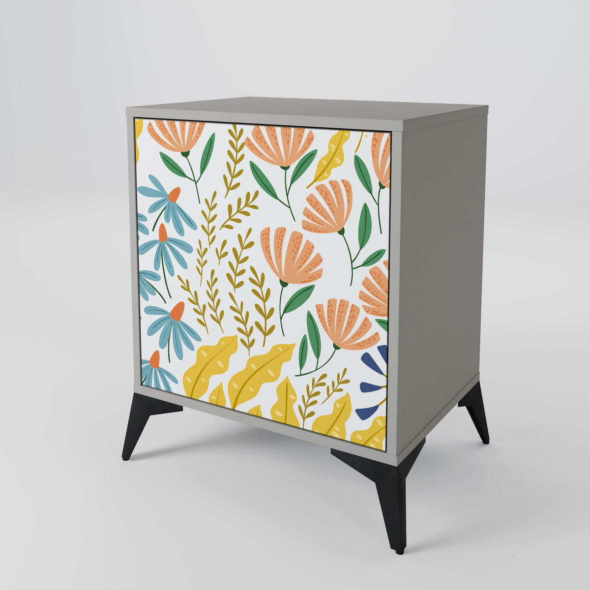 SIDEBOARD HELLO SPRING, Grau, 57,5x42x67,5 cm, Schwarze Metall-Rahmenfüße - Multicolor/Schwarz, Holzwerkstoff/Metall (57.5/67.5/42cm) - SpaceRebels