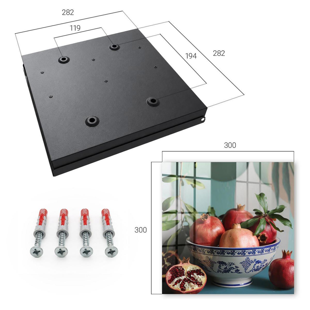 SCHLÜSSELBOX Schwarz 30x30 cm- Türöffnung nach rechts - Granatapfel - Rot, Metall (30/30/5cm) - TULUP
