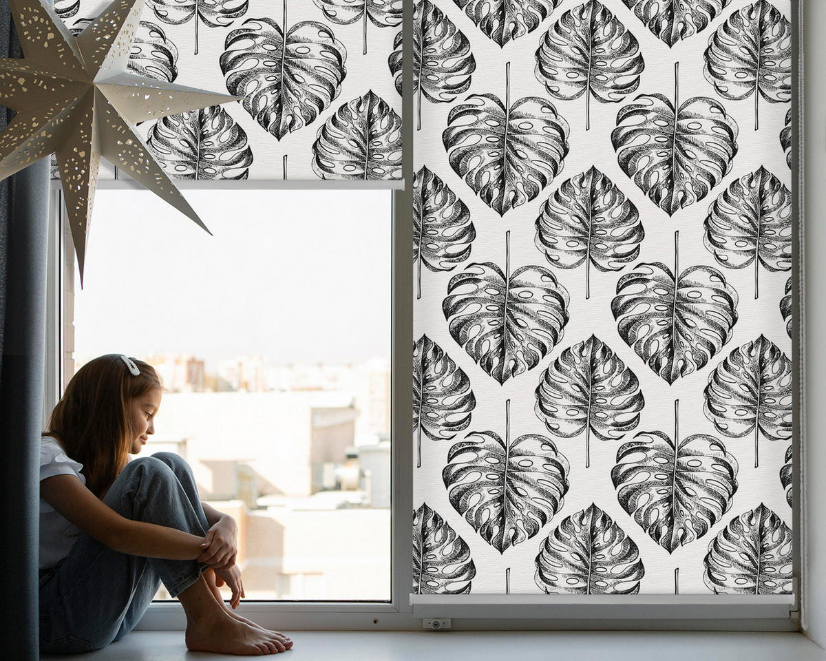 VNÚTORNÁ roleta - okenná roleta - roleta - 90x140 cm - Sivé listy - sivá, plast (90/140/0.5cm) - TULUP