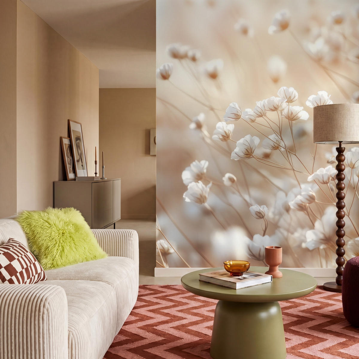 TAPETE - Wild - Blumen - Weiß - 160x220 cm - Creme, Papier (160/220cm) - OnlyWow