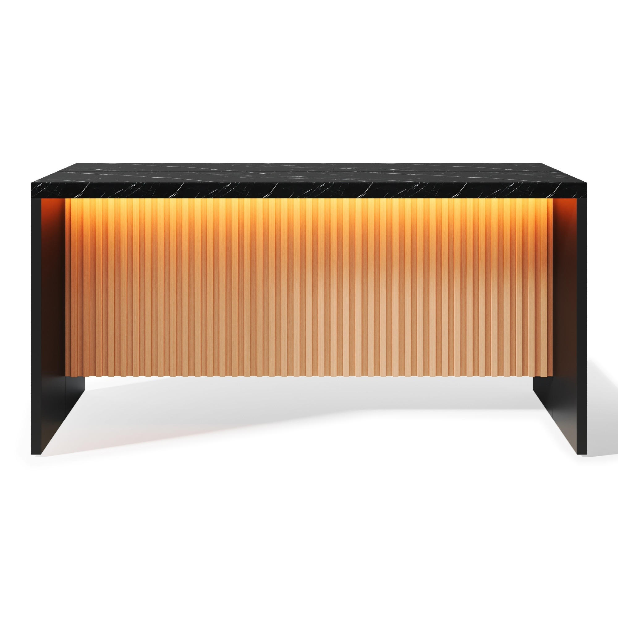 KÜCHENINSEL 155/80/90 cm Schwarz mit LED-Leuchten, 2 Steckdosen und 2 USB-Anschlüsse - Schwarz, Holz/Holzwerkstoff (80/90/155cm) - Oxeza