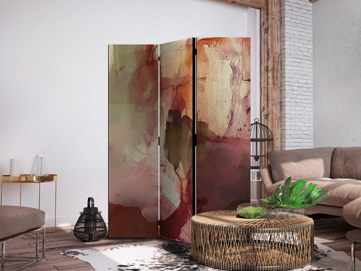 PARAVENT Beidseitig Bedruckter 3-tlg 135x172 cm Abstraktion Boho Stil - Multicolor, Holz/Textil (135/172/3cm) - Muralo