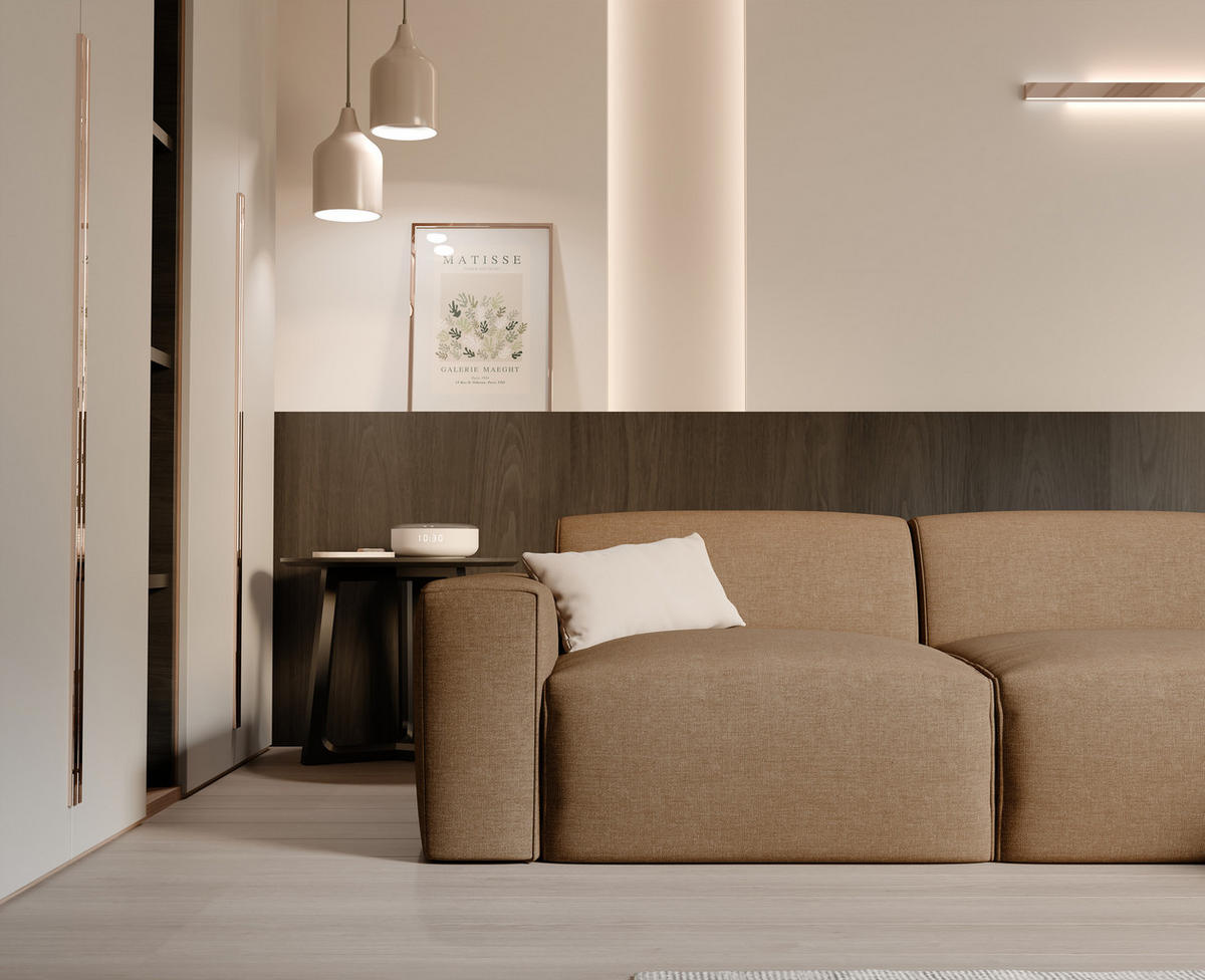 ECKSOFA DOVE Chenille-Stoff in Braun - Braun, Holzwerkstoff/Kunststoff (250/90cm) - Idohome