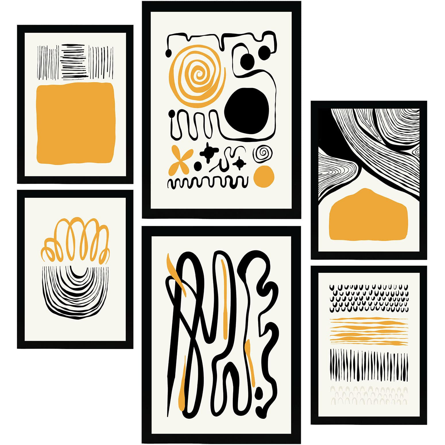 POSTER Set Mit 6 In Schwarzer Tinte Emotionen Künstlerische Und Abstrakte Drucke Für Innenarchitektur A3 & A4 Schwarzer Rahmen - Schwarz, Papier (29/3cm) - Nacnic