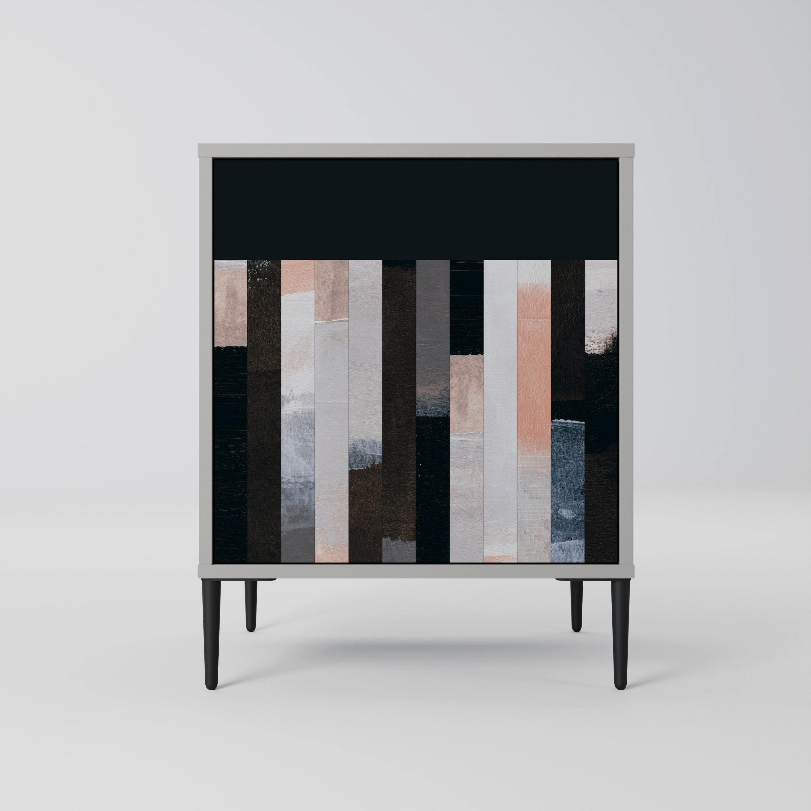 SIDEBOARD COLLAGE OF RECTANGLES, Grau, 57,5x42x72,5 cm, Schwarze Metallfüße - Multicolor/Schwarz, Holzwerkstoff/Metall (57.5/72.5/42cm) - SpaceRebels