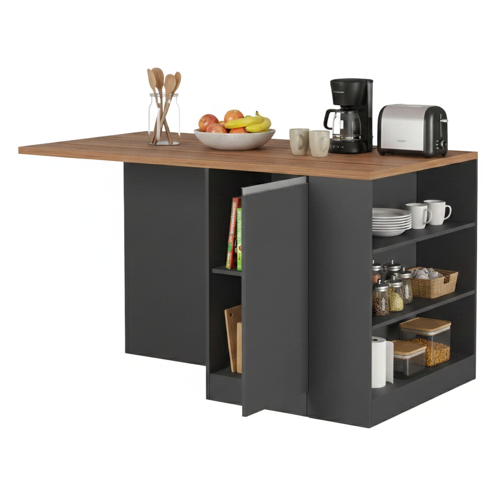 KÜCHENINSEL Anthrazit, Eiche 90/160/90 cm - Eichefarben/Anthrazit, Holzwerkstoff (160/90/90cm) - DMORA
