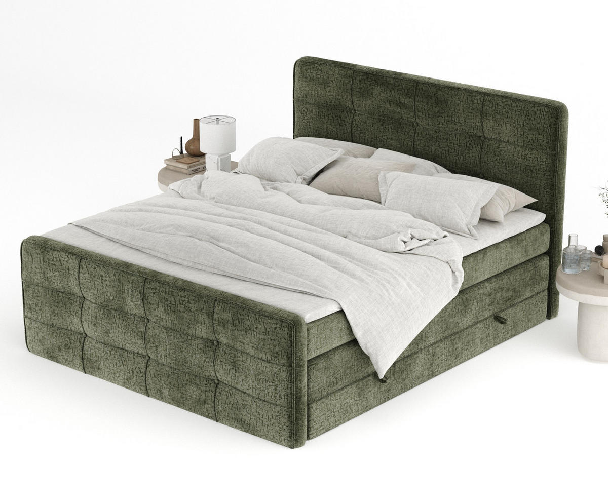 BOXSPRINGBETT Semplice Olivenfarbe 160/200 cm - Schwarz/Olivgrün, Holz/Holzwerkstoff (160/200cm) - Maison de Reve